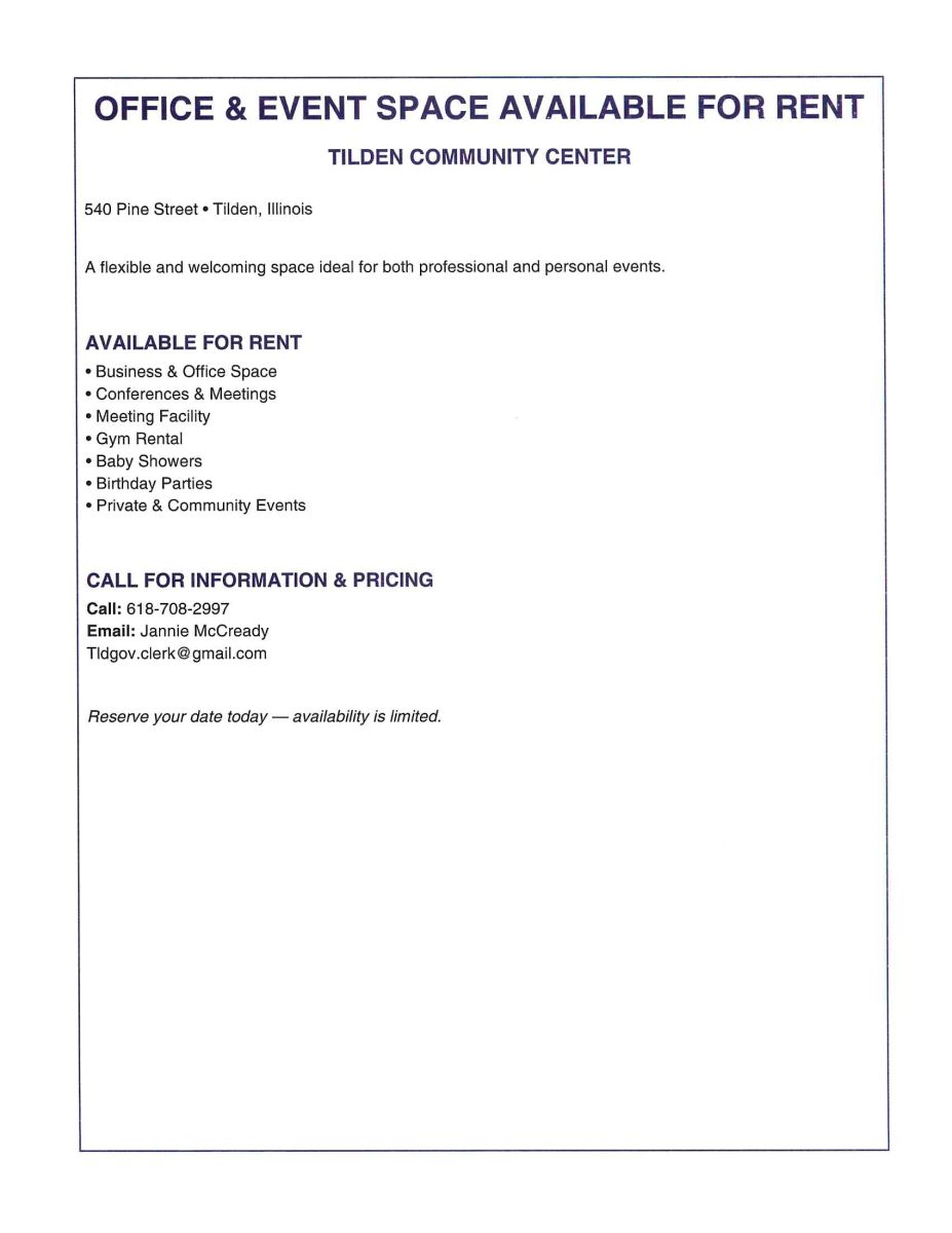 Community Center Rental Available